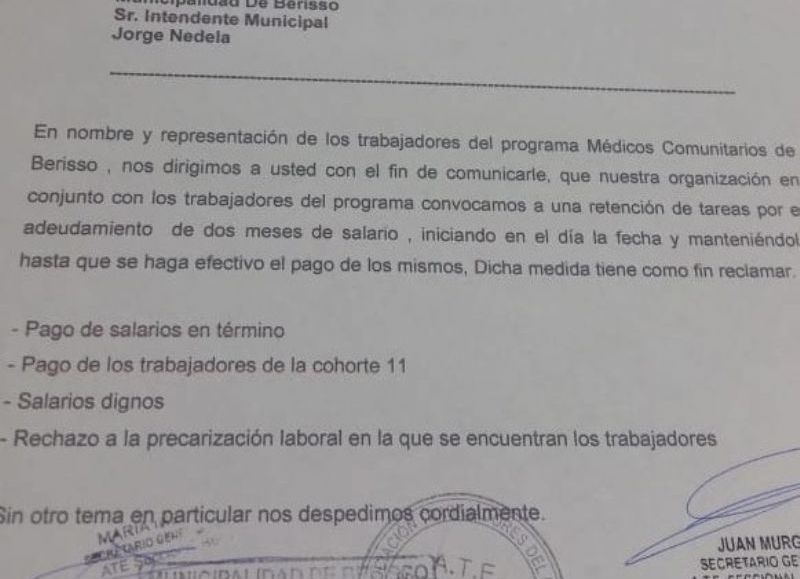 Carta al intendente Nedela.