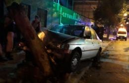 Un automóvil se subió a la vereda y chocó contra un árbol